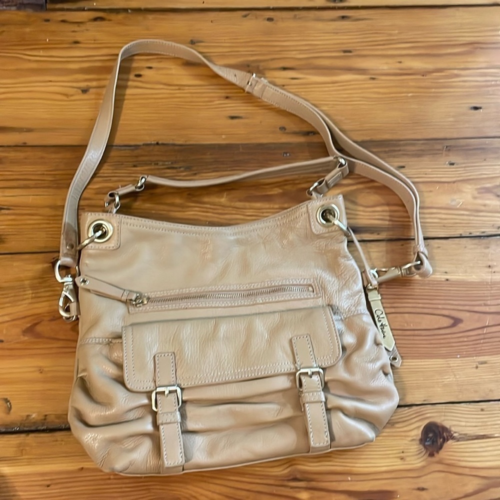 Cole Haan "Bailey" Beige Leather Convertible Hobo